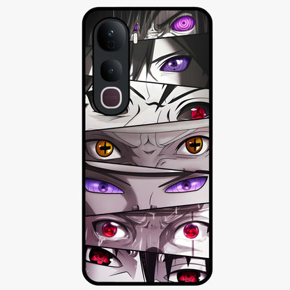 Eyes of Destiny Glass Case showing flat back view with striking eye themed artwork and glossy glass finish.
