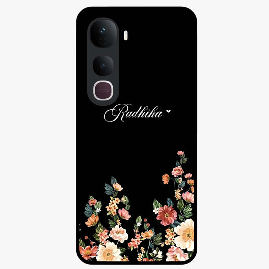 Floral Design With a Custom Personalized Name Glass Case showing flat back view with floral artwork and personalized name design.