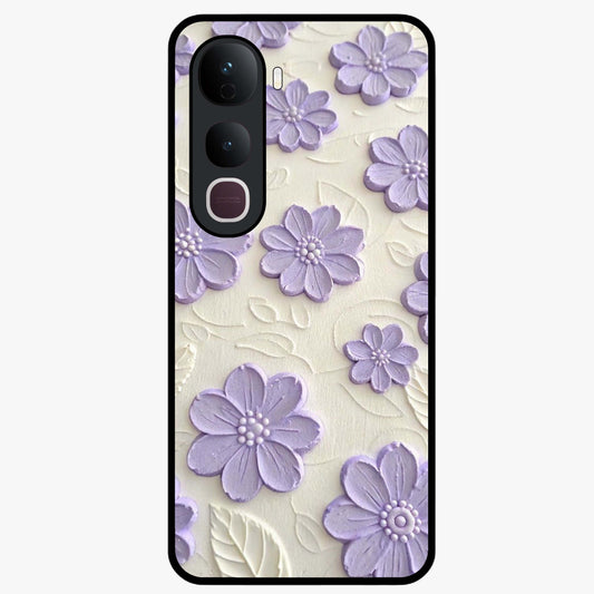Floral Wall Art With Purple Flowers Glass Case showing flat back view with purple flower artwork and glossy glass finish.