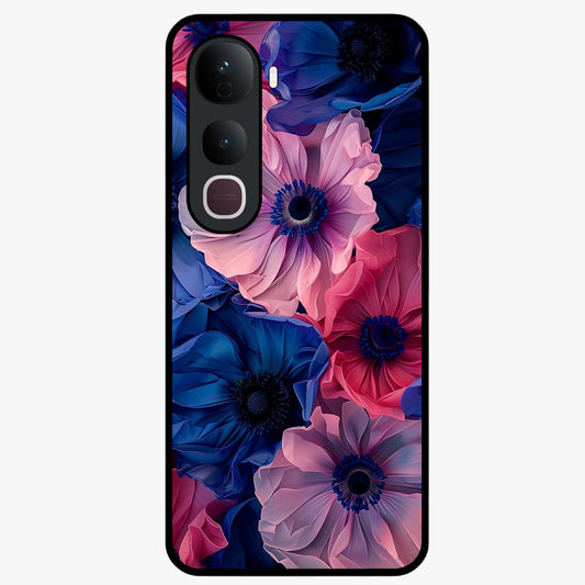 Flower Paper Art Pattern Glass Case showing flat back view with paper cut style floral artwork and glossy glass finish.