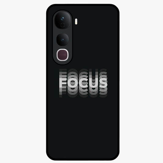 Focus Mode On Glass Case showing flat back view with bold motivational typography design and glossy glass finish.