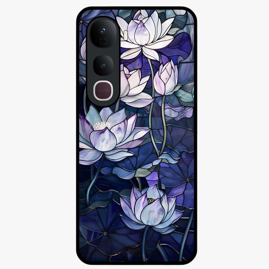 Gloss Petal Rush Glass Case showing flat back view with glossy flower petal artwork and smooth glass finish.