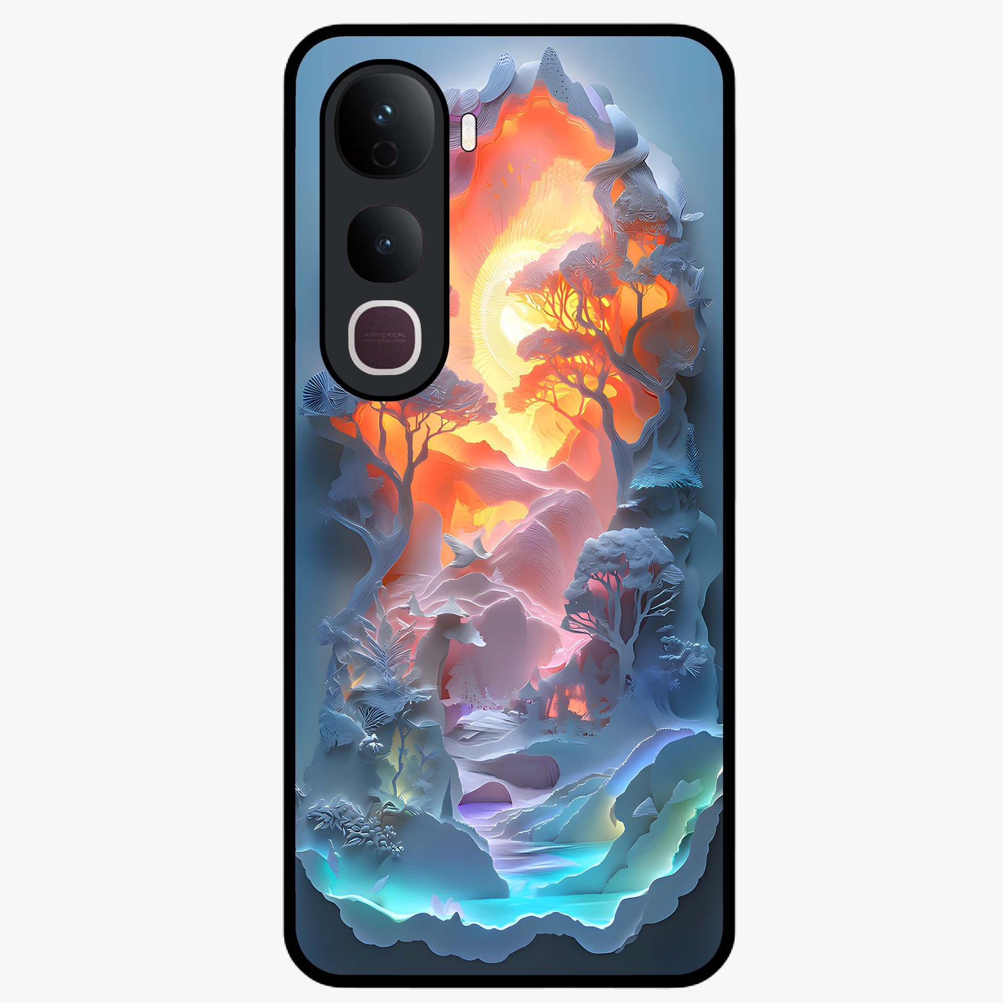 Glow Forest Portal Glass Case showing flat back view with glowing forest portal artwork and glossy glass finish.