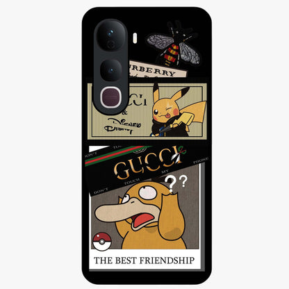 Gucci Play Mashup Glass Case showing flat back view with luxury inspired graphic artwork and glossy glass finish.