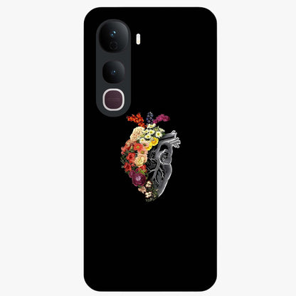 Heart With Flowers Glass Case showing flat back view with heart shaped floral artwork and glossy glass finish.