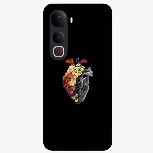 Heart With Flowers Glass Case showing flat back view with heart shaped floral artwork and glossy glass finish.