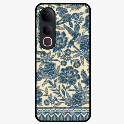 Heirloom Wild Bloom Glass Case showing flat back view with vintage inspired wild flower artwork and glossy glass finish.