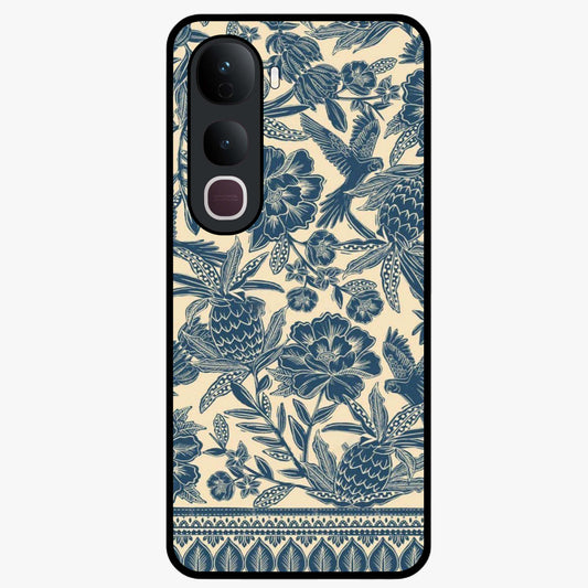 Heirloom Wild Bloom Glass Case showing flat back view with vintage inspired wild flower artwork and glossy glass finish.