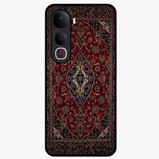 Heritage Carpet Royale Glass Case showing flat back view with ornate Persian carpet inspired pattern and glossy glass finish.