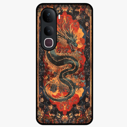 Inferno Dragon Soul Glass Case showing flat back view with fiery dragon artwork and glossy glass finish.
