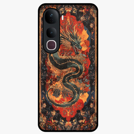 Inferno Dragon Soul Glass Case showing flat back view with fiery dragon artwork and glossy glass finish.