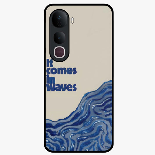 It Comes In Waves Quote Glass Case showing flat back view with inspirational wave themed quote artwork and glossy glass finish.