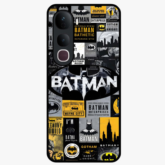 Knight Gotham Rise Glass Case showing flat back view with dark hero inspired artwork and glossy glass finish.