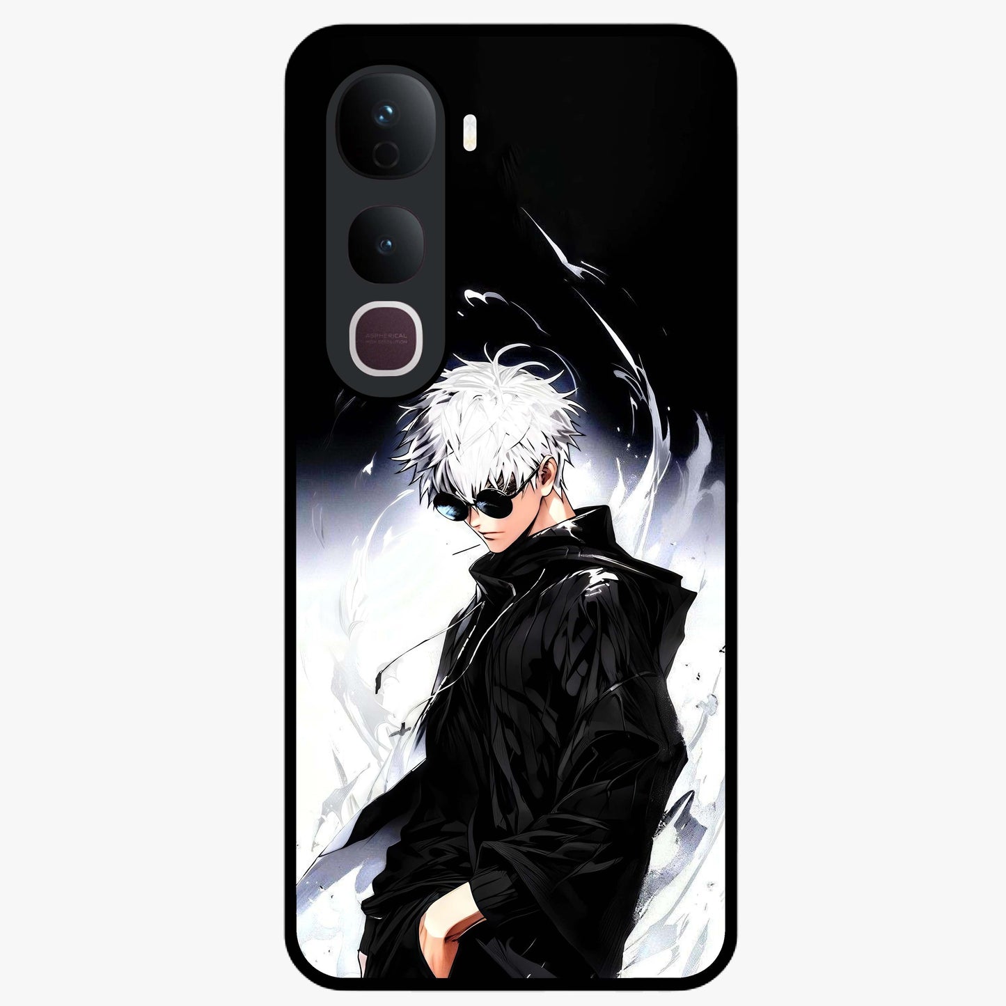 Limitless Shadow King Glass Case showing flat back view with powerful shadow warrior artwork and glossy glass finish.
