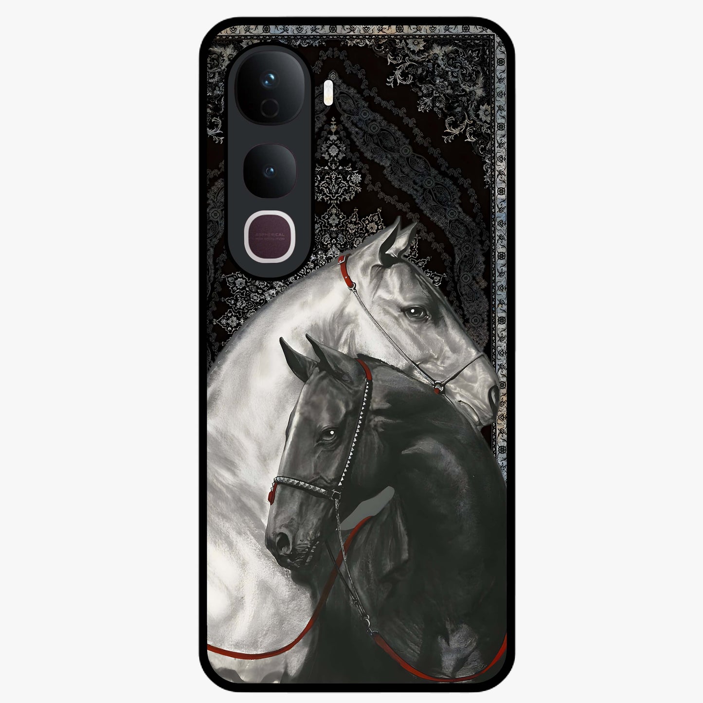 Majestic Ride Legacy Glass Case showing flat back view with powerful automotive inspired artwork and glossy glass finish.