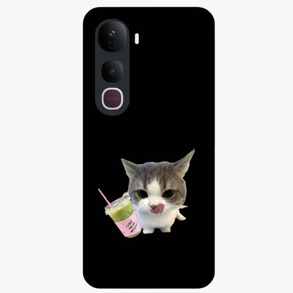 Matcha Cat Style Glass Case showing flat back view with cute matcha themed cat artwork and glossy glass finish.