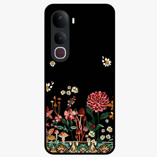 Midnight Bloom Pattern Glass Case showing flat back view with dark floral pattern artwork and glossy glass finish.