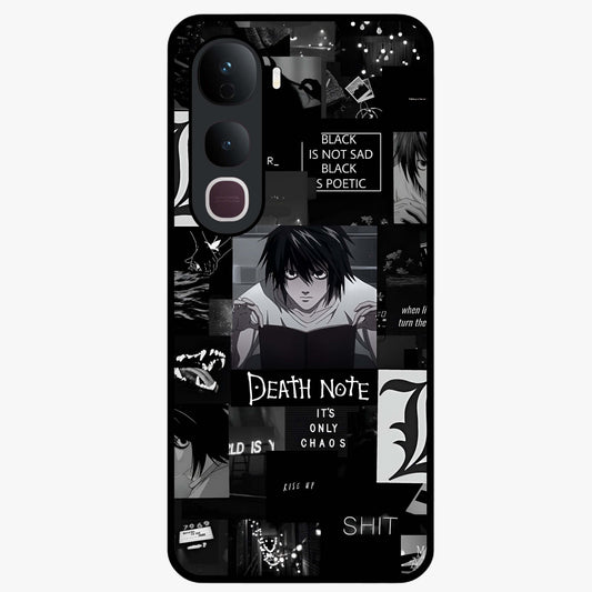Midnight Chaos Mind Glass Case showing flat back view with abstract dark themed artwork and glossy glass finish.