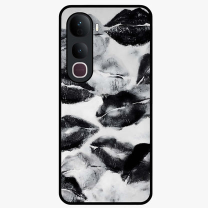 Midnight Kiss Marks Glass Case showing flat back view with lipstick kiss mark artwork and glossy glass finish.