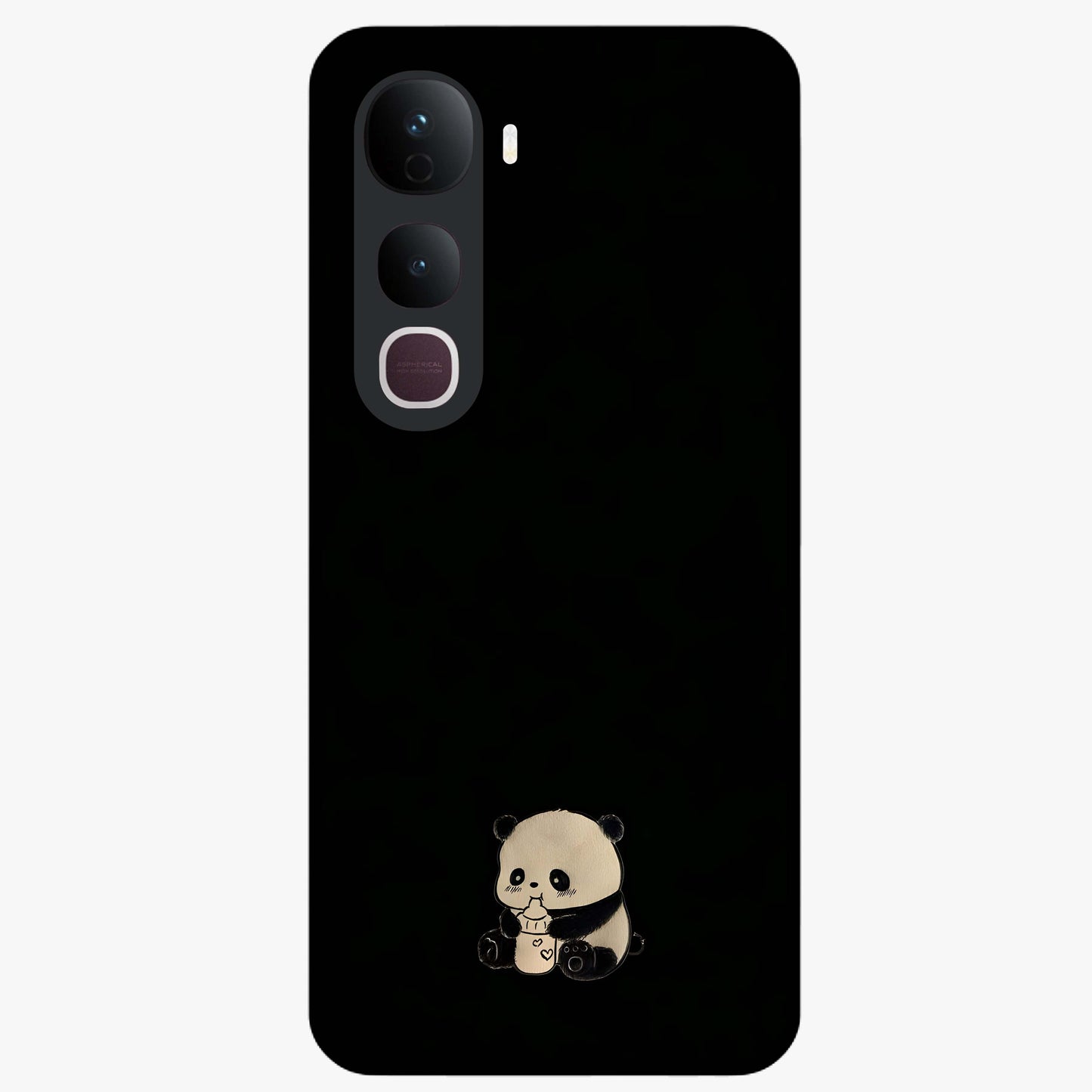 Midnight Panda Love Glass Case showing flat back view with cute panda themed artwork and glossy glass finish.