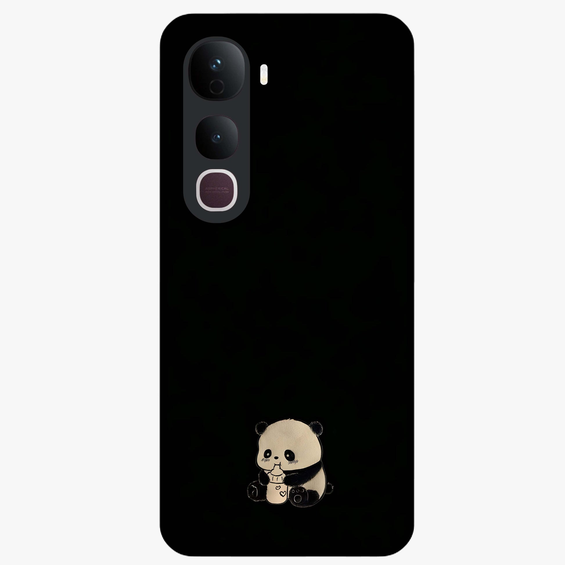 Midnight Panda Love Glass Case showing flat back view with cute panda themed artwork and glossy glass finish.