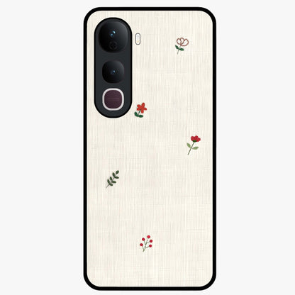 Minimal Petal Whispers Glass Case showing flat back view with soft minimal floral artwork and glossy glass finish.