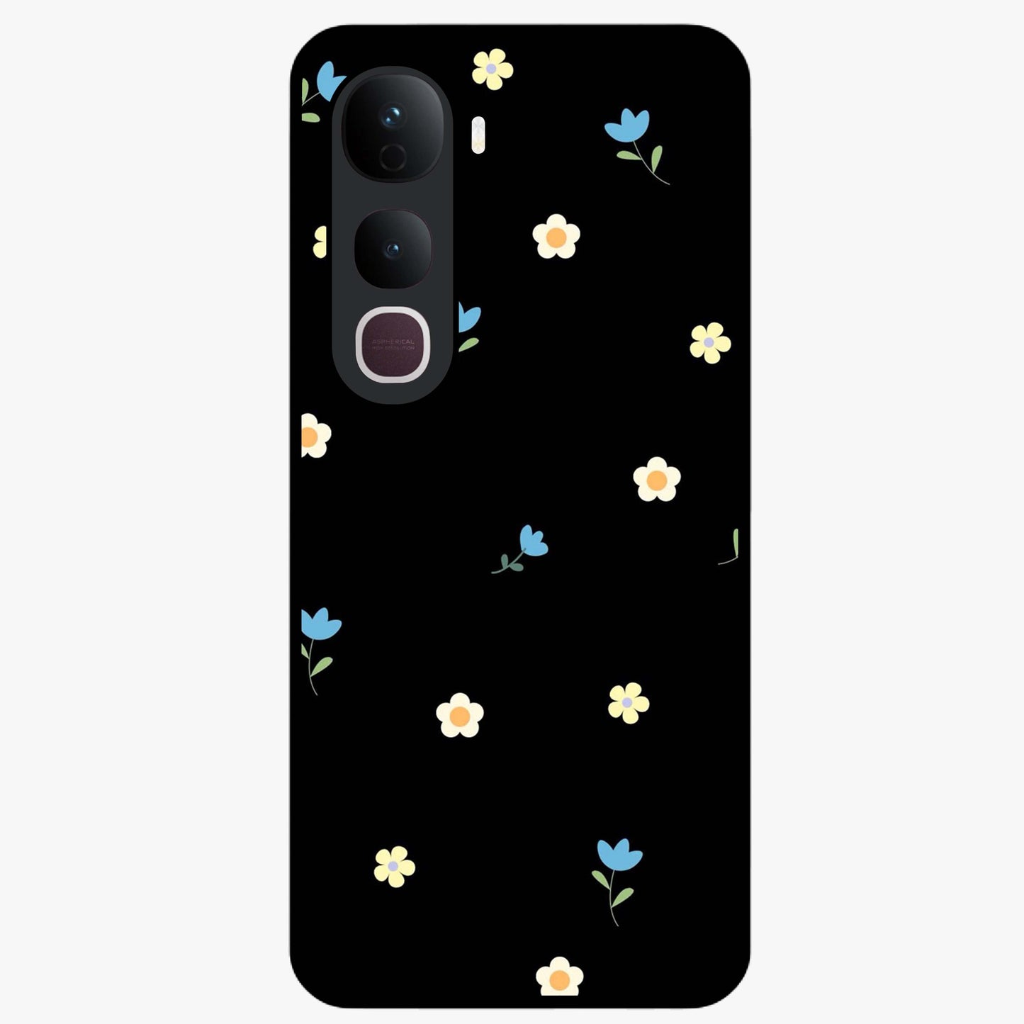 Minimalistic Blue With White Flower Pattern Glass Case showing flat back view with blue background and white flower pattern and glossy glass finish.