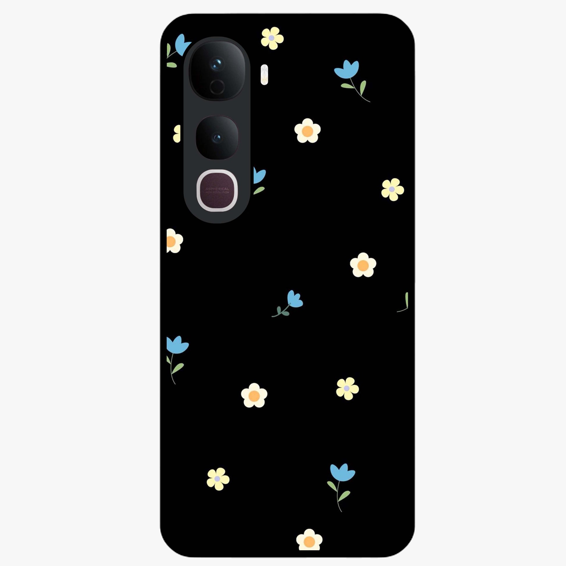 Minimalistic Blue With White Flower Pattern Glass Case showing flat back view with blue background and white flower pattern and glossy glass finish.