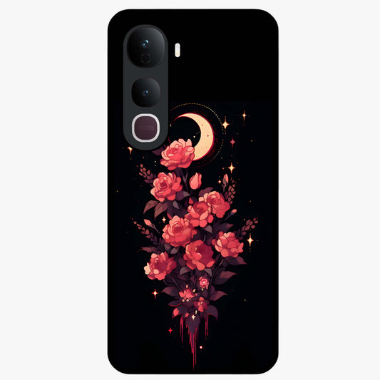 Moonlit Floral Elegance Glass Case showing flat back view with elegant floral artwork under moonlit tones and glossy glass finish.