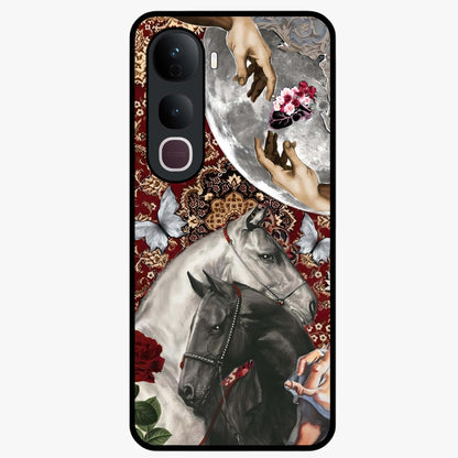 Moonlit Royal Stallion Glass Case showing flat back view with majestic horse under moonlight artwork and glossy glass finish.