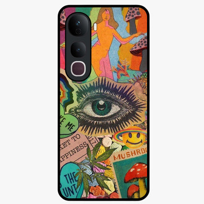 Mystic Eye Wonderland Glass Case showing flat back view with mystical eye themed artwork and glossy glass finish.