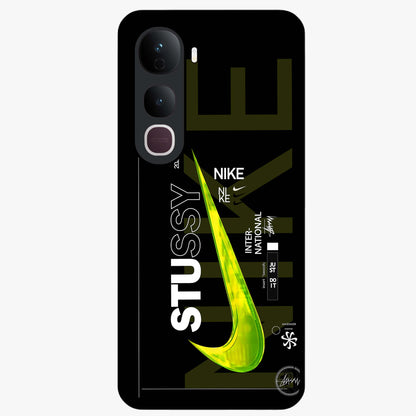 Neon Street Edition Glass Case showing flat back view with neon street style artwork and glossy glass finish.