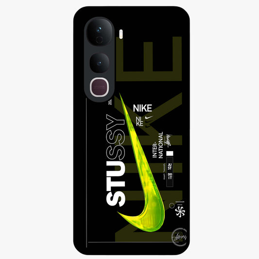 Neon Street Edition Glass Case showing flat back view with neon street style artwork and glossy glass finish.