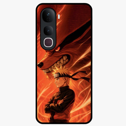 Nine Tails Legacy Glass Case showing flat back view with powerful nine-tailed fox inspired artwork and glossy glass finish.