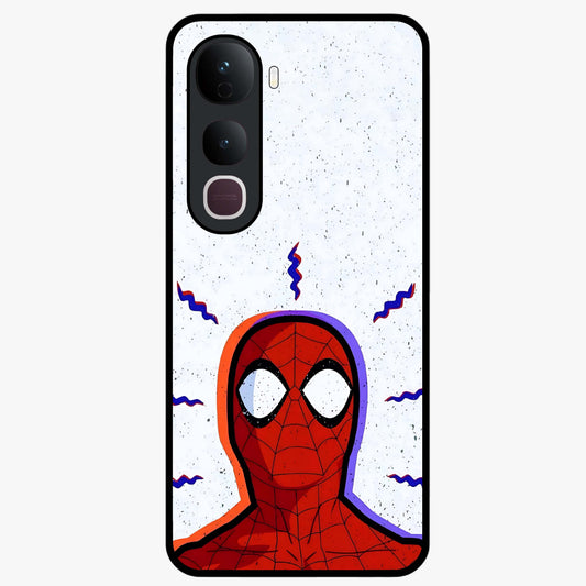 Omg Spiderman Glass Case showing flat back view with bold superhero inspired artwork and glossy glass finish.