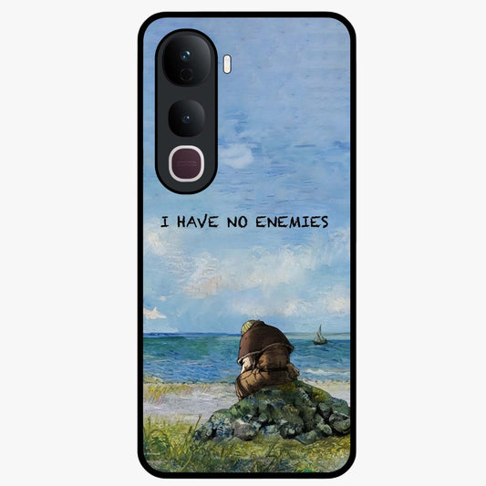 Peace Beyond War Glass Case showing flat back view with symbolic peace themed artwork and glossy glass finish.