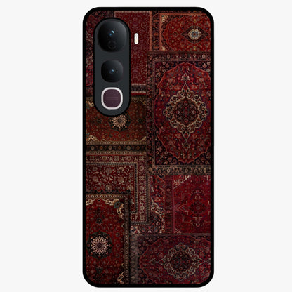 Persian Velvet Tale Glass Case showing flat back view with luxurious Persian velvet pattern artwork and glossy glass finish.