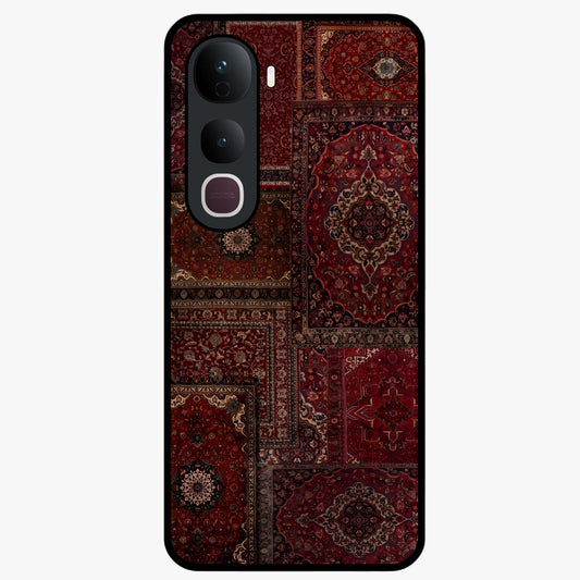 Persian Velvet Tale Glass Case showing flat back view with luxurious Persian velvet pattern artwork and glossy glass finish.