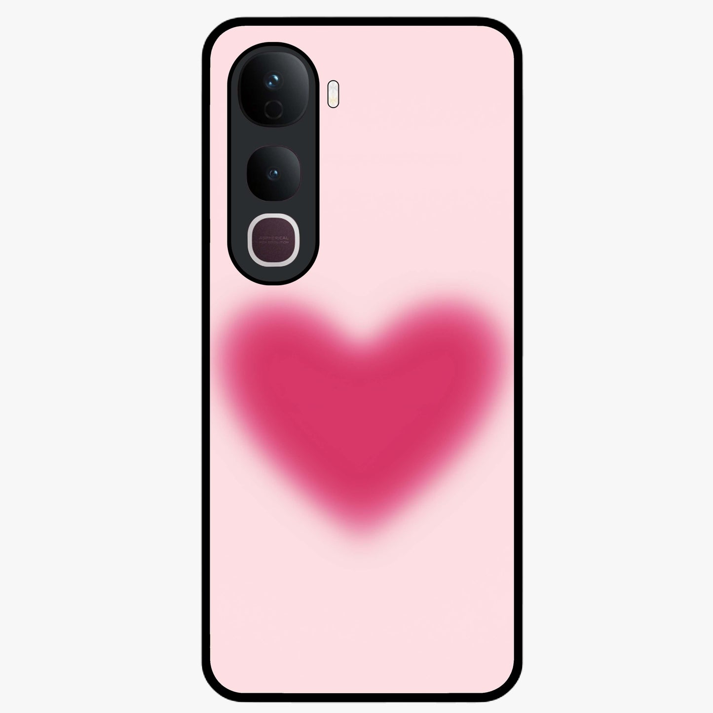 Pink Aura Heart Glass Case showing flat back view with glowing heart artwork and glossy glass finish.