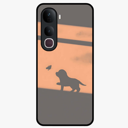 Puppy Shadow Art Glass Case showing flat back view with cute puppy shadow style artwork and glossy glass finish.