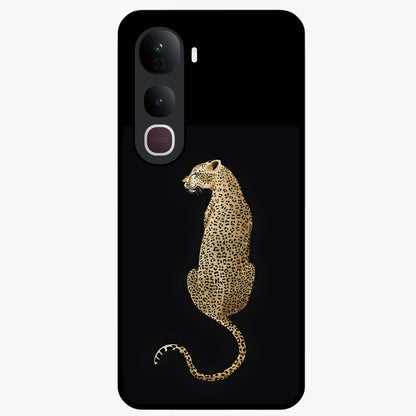 Regal Leopard Glass Case showing flat back view with bold leopard artwork and glossy glass finish.
