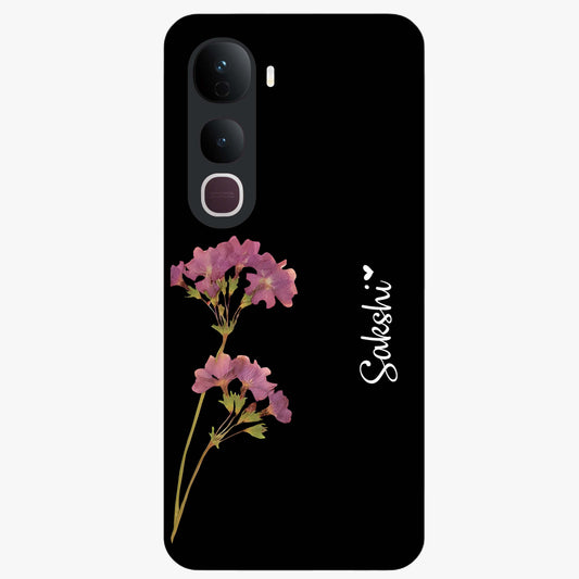 Riching Lavender Flower Custom Name Glass Case showing flat back view with lavender floral artwork and personalized name design.