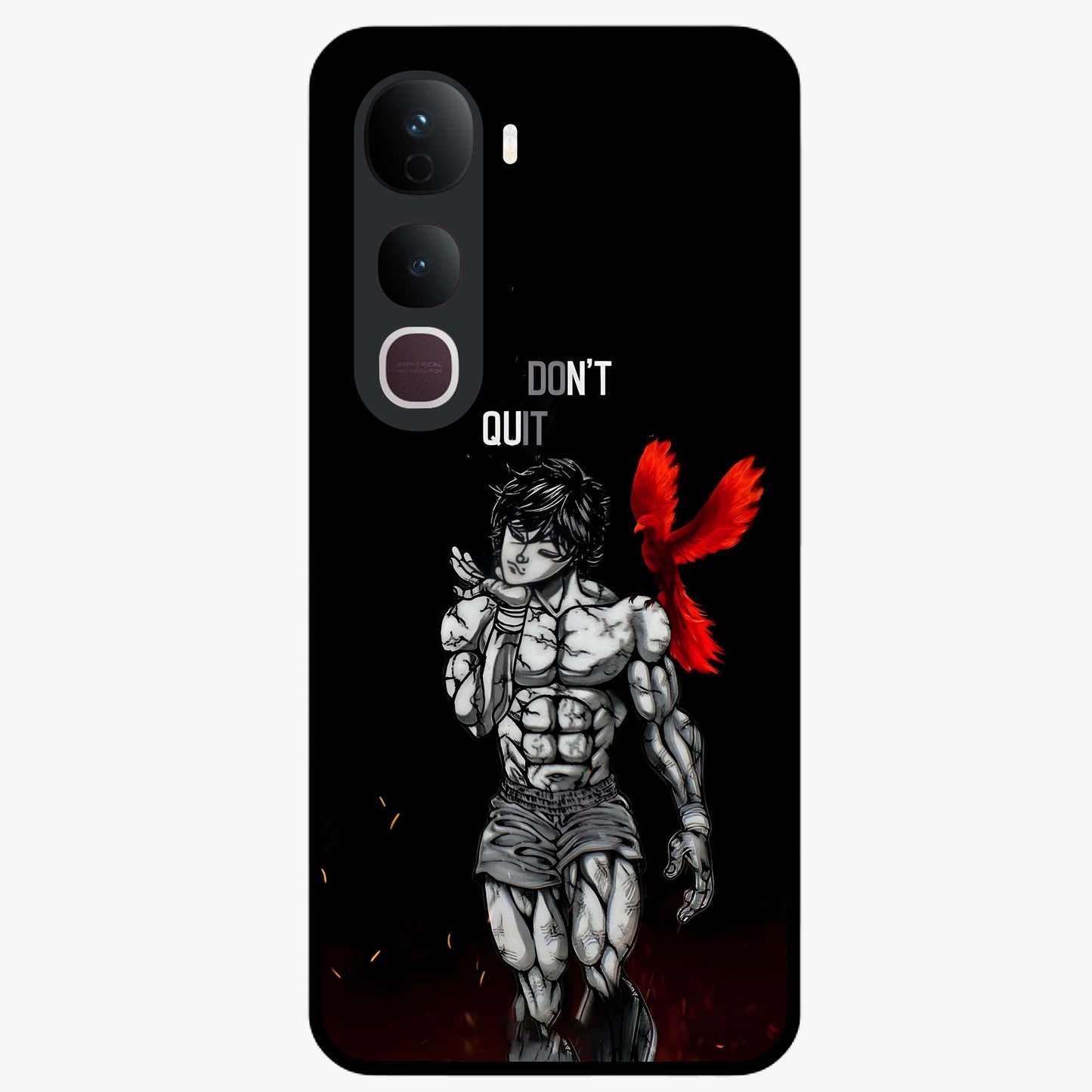 Rise Beyond Limits Glass Case showing flat back view with motivational typography artwork and glossy glass finish.