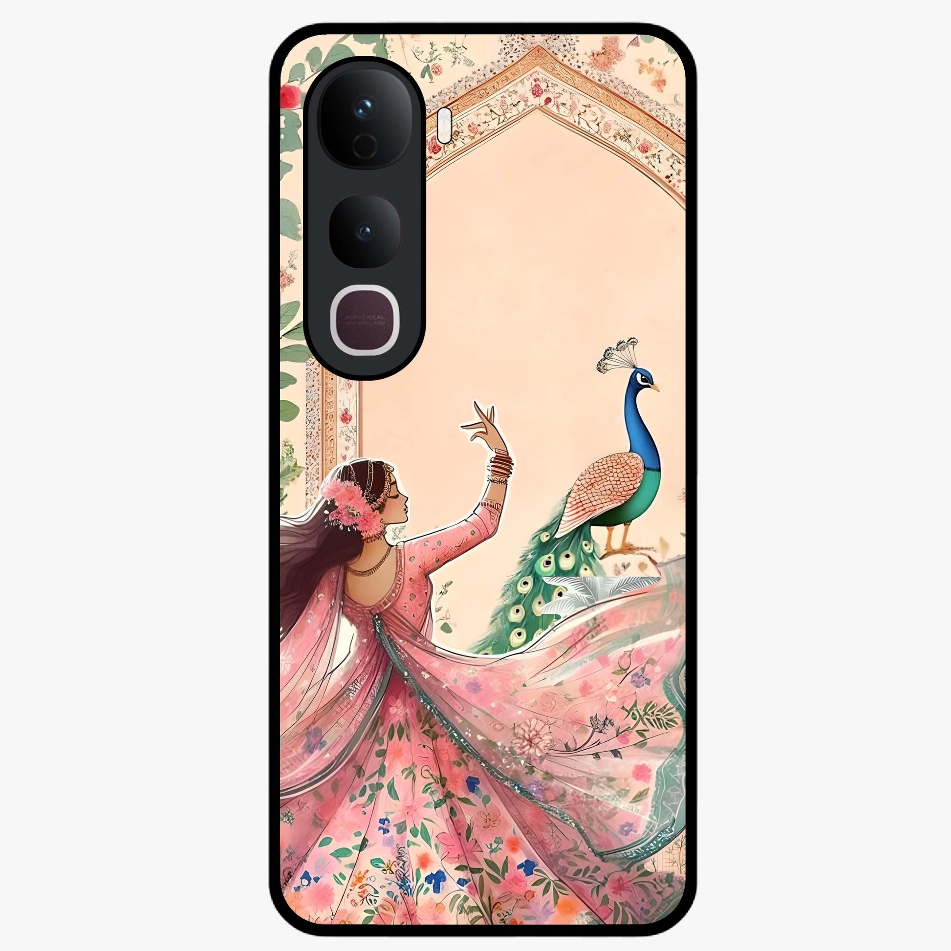 Royal Grace Muse Glass Case showing flat back view with elegant artistic artwork and glossy glass finish.
