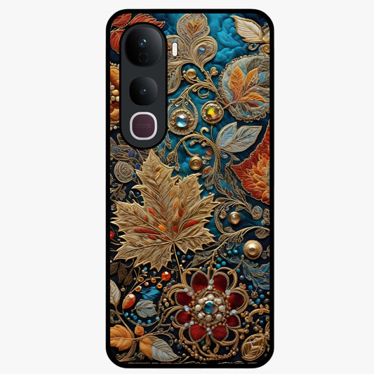 Royal Jewel Garden Glass Case showing flat back view with decorative floral garden artwork and glossy glass finish.