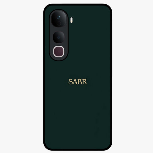 Sabr Minimal Patience Glass Case showing flat back view with minimalist typography artwork and glossy glass finish.