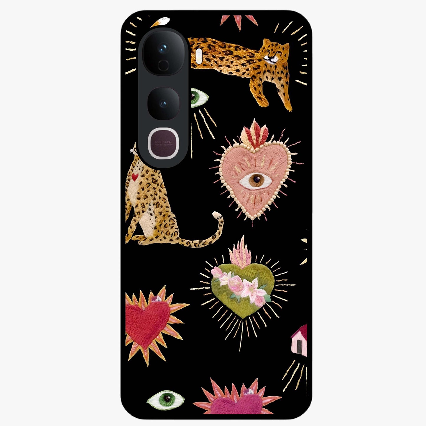 Sacred Jungle Heart Glass Case showing flat back view with jungle inspired heart artwork and glossy glass finish.