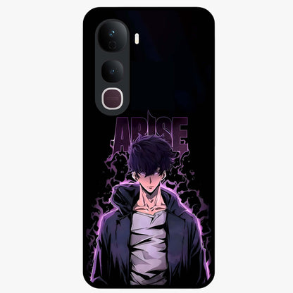 Shadow Monarch Awakening Glass Case showing flat back view with powerful dark monarch themed artwork and glossy glass finish.