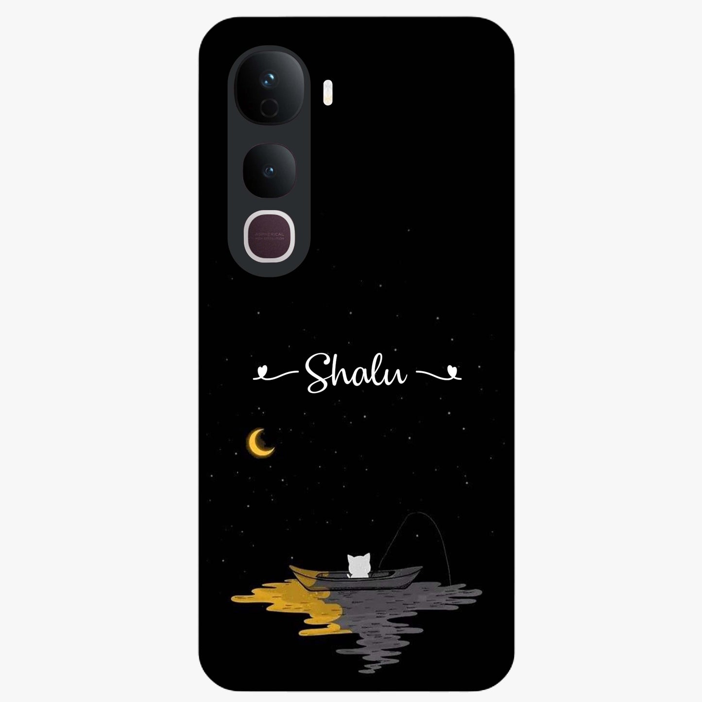 Silent Night Row Glass Case showing flat back view with calm night themed artwork and glossy glass finish.