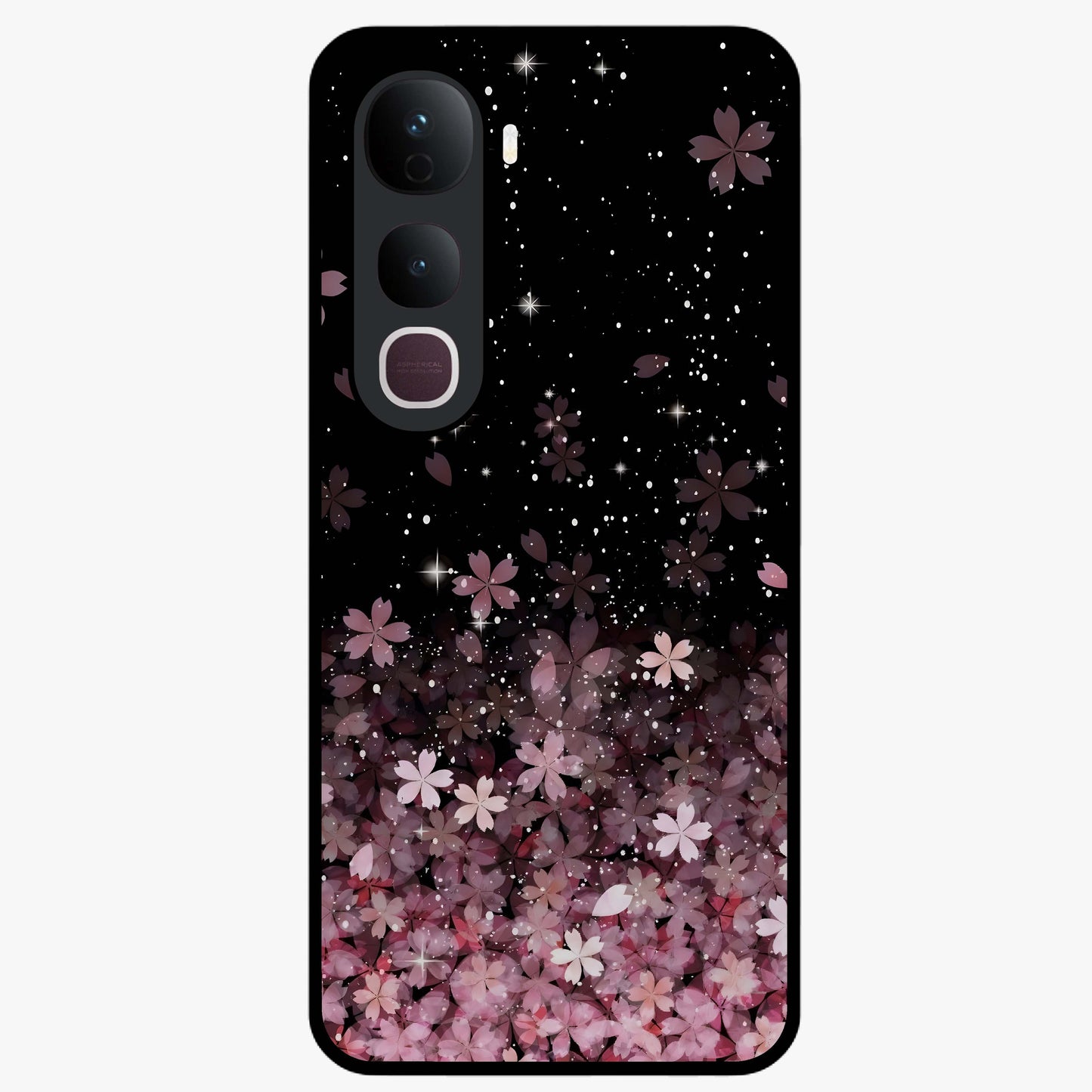 Small Starry Flowers Glass Case showing flat back view with delicate starry floral artwork and glossy glass finish.